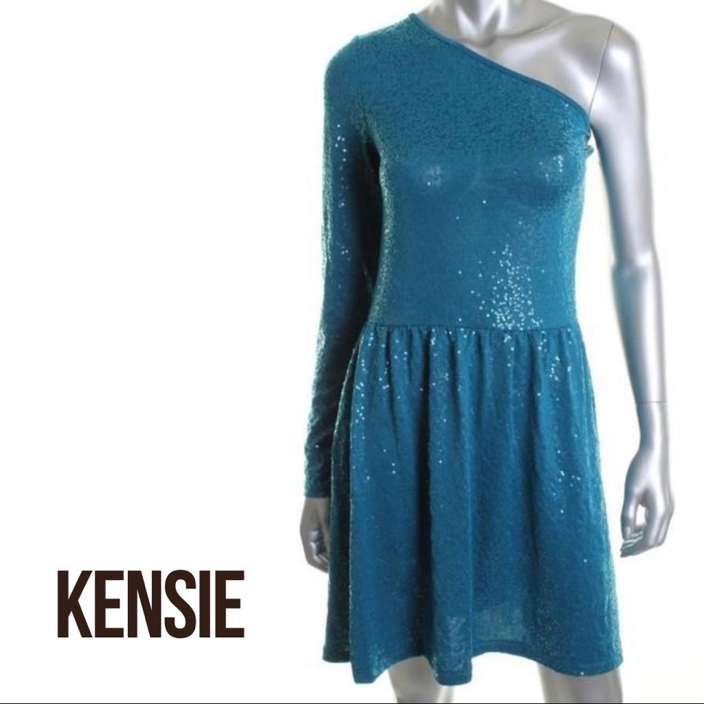 Kensie NEW Teal One Shoulder Cocktail Party Dance Performer Dress, Size Large